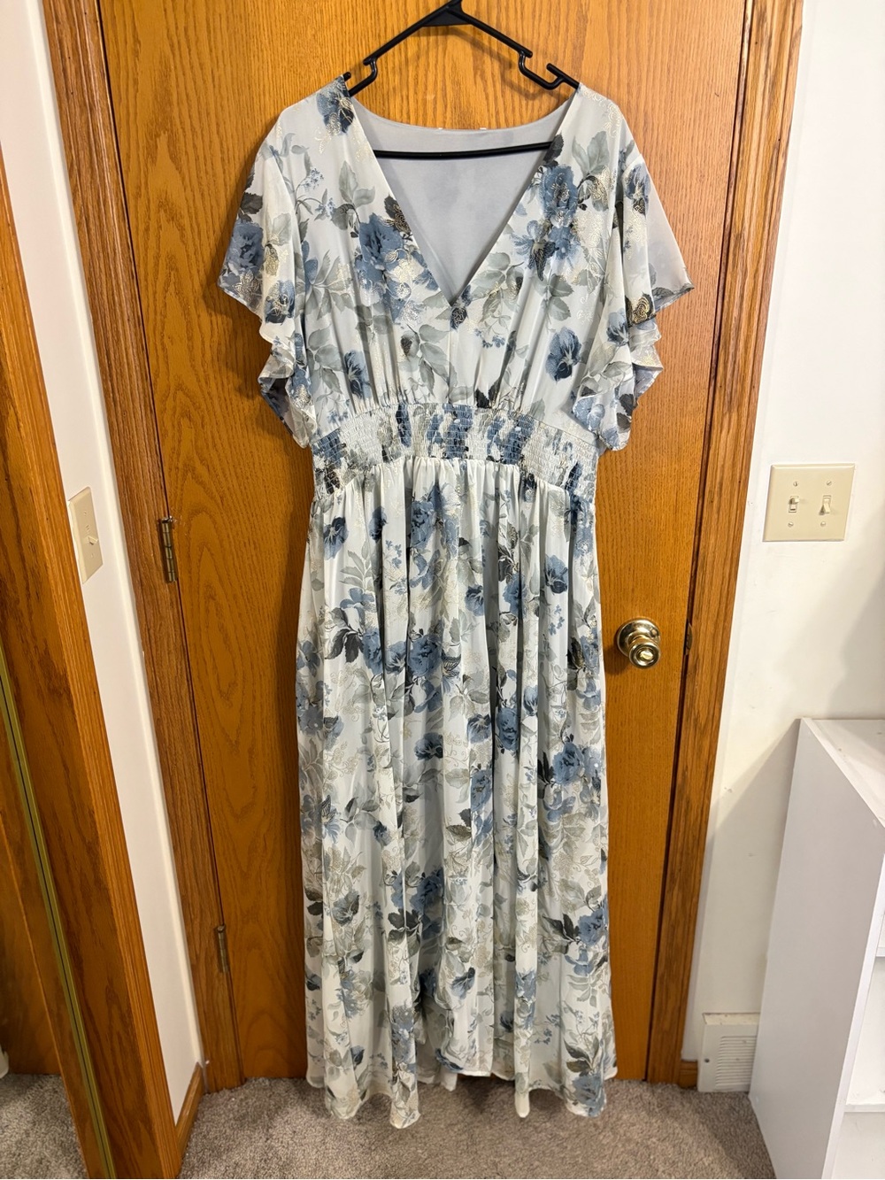 Floral V-Neck Maxi Dress in Soft Blue